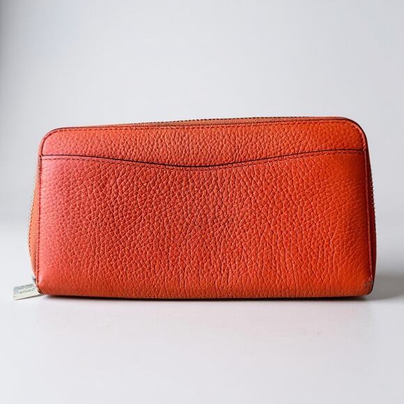 Kate Spade Leila Large Continental Wallet Zipper Closure Orange Pebbled Leather - Picture 2 of 10